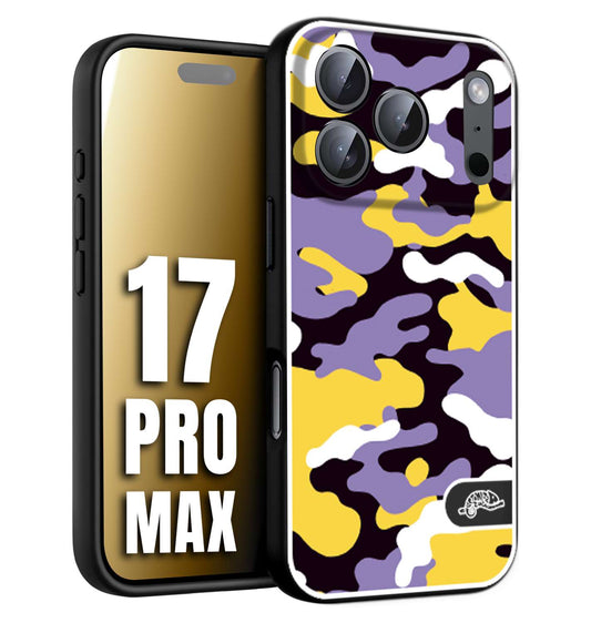 CUSTOMIZZA - Custodia cover nera morbida in tpu compatibile per iPhone 17 PRO MAX camouflage mimetico militare viola lilla giallo