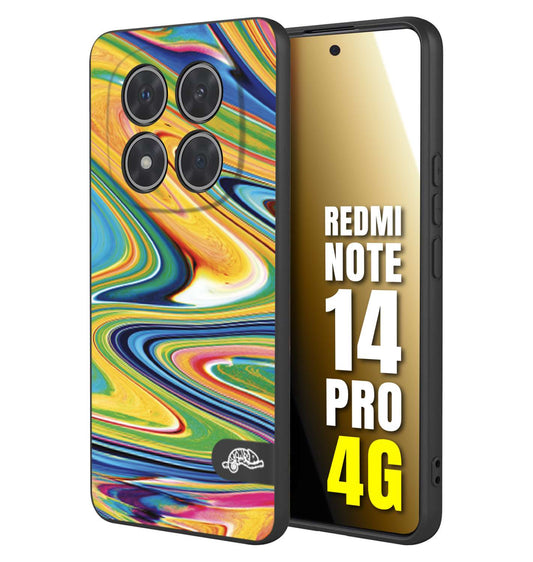 CUSTOMIZZA - Custodia cover nera morbida in tpu compatibile per Xiaomi Redmi Note 14 PRO 4G colorata fantasia vortice marmo arcobaleno gialla verde blu