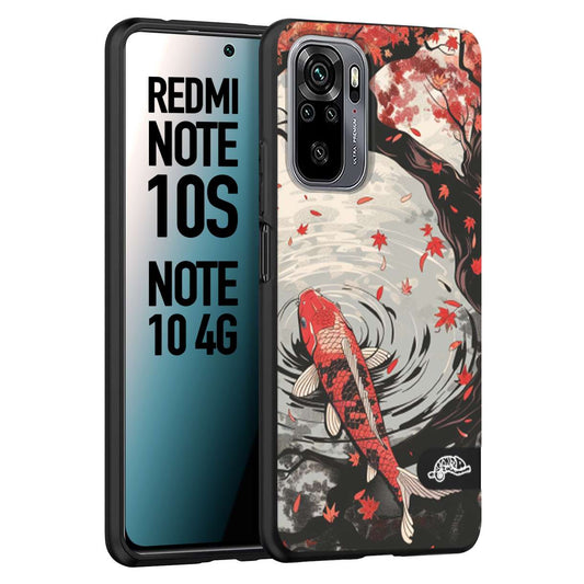 CUSTOMIZZA - Custodia cover nera morbida in tpu compatibile per Xiaomi Redmi Note 10S giapponese lago carpa koi rossa con foglie d'acero rosso disegnata tattoo