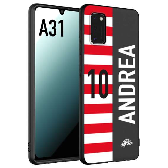 CUSTOMIZZA - Custodia cover nera morbida in tpu compatibile per Samsung A31 personalizzata calcio football nome e numero calciatori bianco rossa