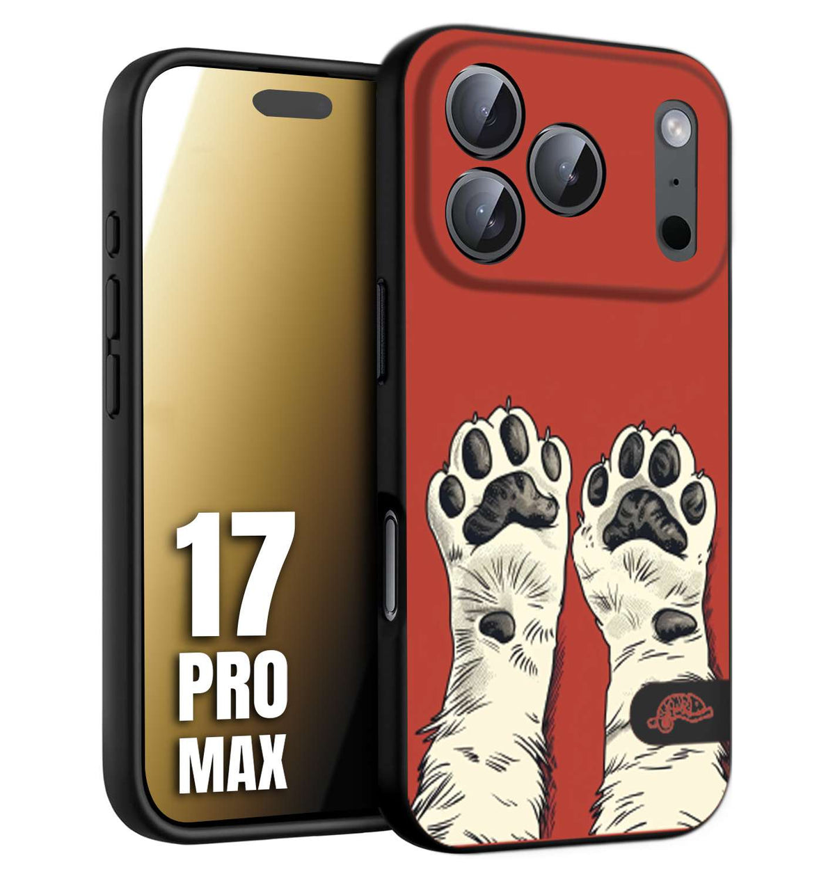 CUSTOMIZZA - Custodia cover nera morbida in tpu compatibile per iPhone 17 PRO MAX zampe di gatto cat paws rossa red disegnata fumetto cartoon