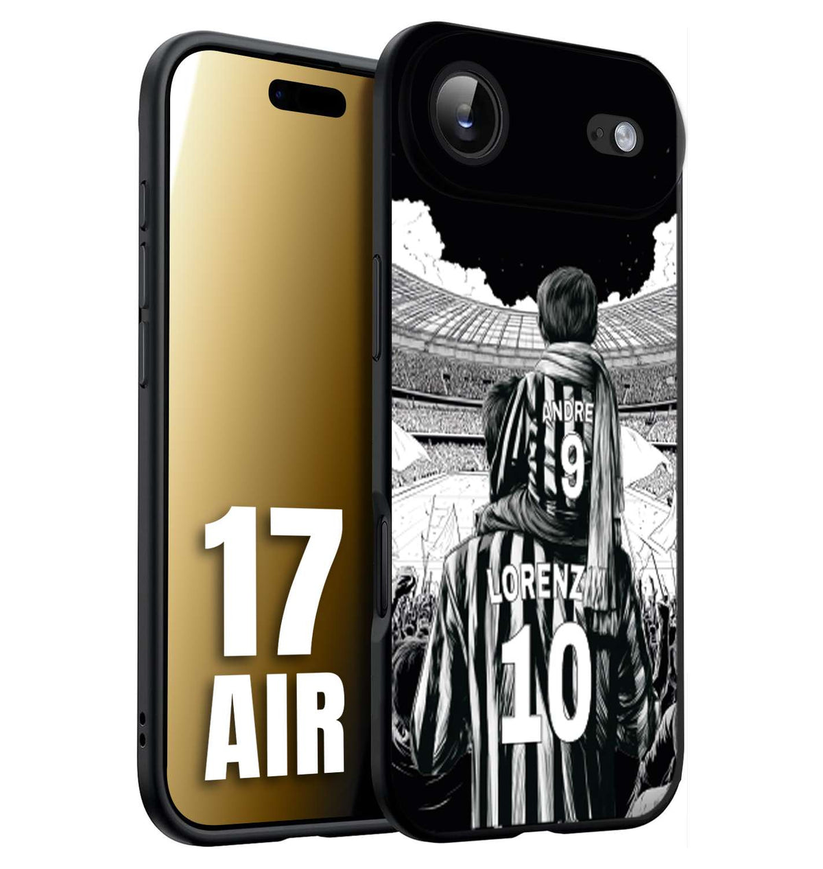CUSTOMIZZA - Custodia cover nera morbida in tpu compatibile per iPhone 17 AIR personalizzata calcio football nome e numero calciatori bianconeri bianca e nera