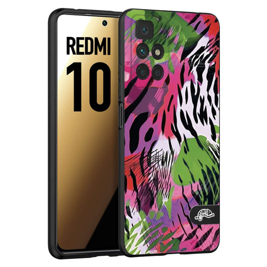 CUSTOMIZZA - Custodia cover nera morbida in tpu compatibile per Xiaomi Redmi 10 leopardato tigrato tiger colorata summer color verde fucsia