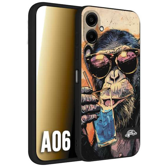 CUSTOMIZZA - Custodia cover nera morbida in tpu compatibile per Samsung A06 estate disegnata cocktails animali simpatici scimmia monkey negroni