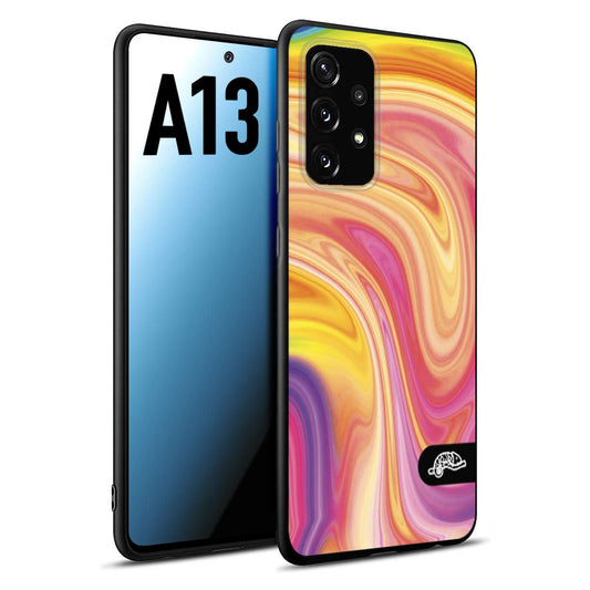 CUSTOMIZZA - Custodia cover nera morbida in tpu compatibile per Samsung A13 colorata fantasia vortice marmo onde rosa fucsia gialla