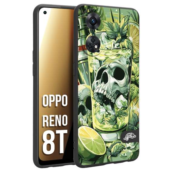CUSTOMIZZA - Custodia cover nera morbida in tpu compatibile per Oppo Reno 8T Mojito cocktail teschio illustrazione drink lime menta ghiacci tropicale street art
