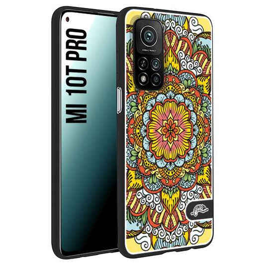 CUSTOMIZZA - Custodia cover nera morbida in tpu compatibile per Xiaomi Mi 10T PRO mandala colorato fiore nuvole arancione