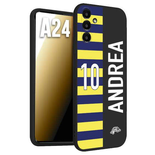 CUSTOMIZZA - Custodia cover nera morbida in tpu compatibile per Samsung A24 personalizzata calcio football nome e numero calciatori giallo blu