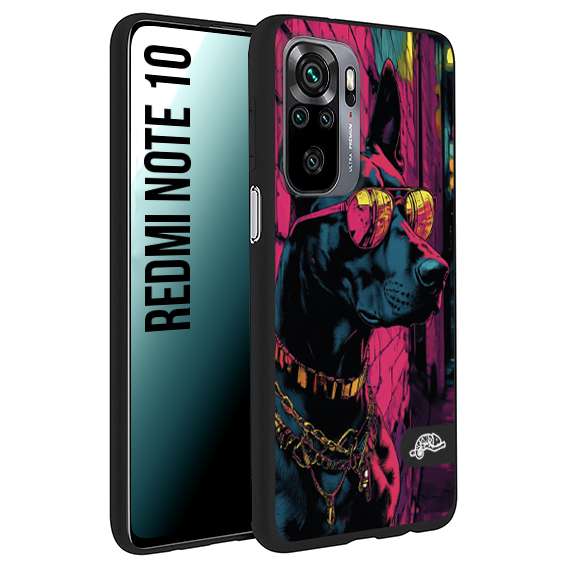 CUSTOMIZZA - Custodia cover nera morbida in tpu compatibile per Xiaomi Redmi Note 10 animali cyberpunk dobermann cane street dog fucsia blu