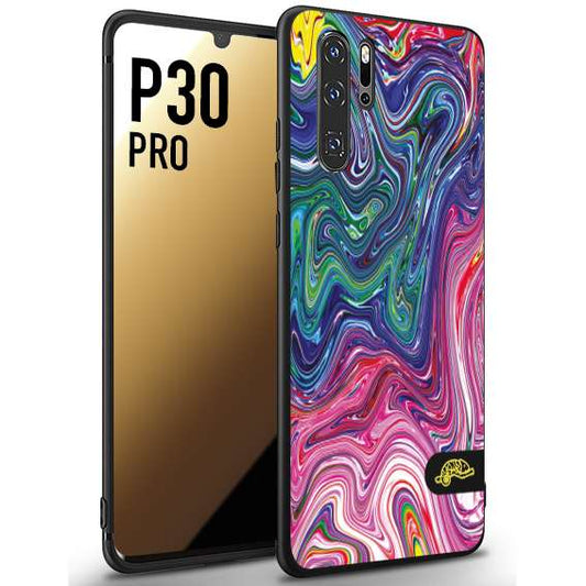 CUSTOMIZZA - Custodia cover nera morbida in tpu compatibile per Huawei P30 PRO colorata fantasia vortice marmo arcobaleno rosa blu fucsia