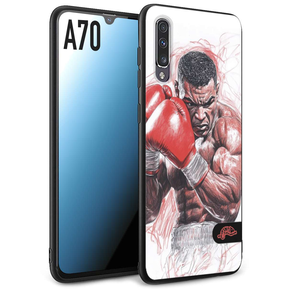 CUSTOMIZZA - Custodia cover nera morbida in tpu compatibile per Samsung A70 pugilato pugili disegno tattoo guantoni boxer pesi massimi iron mike