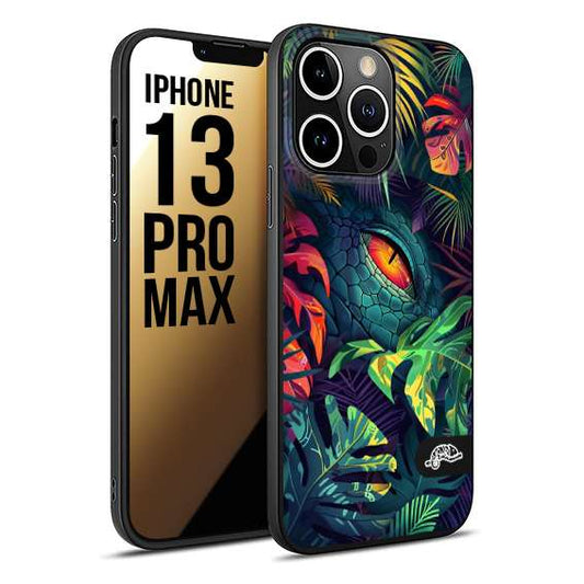 CUSTOMIZZA - Custodia cover nera morbida in tpu compatibile per iPhone 13 PRO MAX animali color giungla tropicale occhio di coccodrillo alligatore disegnato