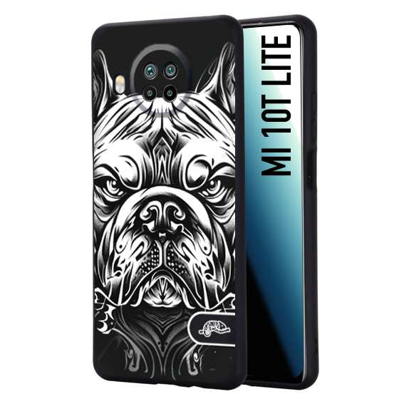 CUSTOMIZZA - Custodia cover nera morbida in tpu compatibile per Xiaomi Mi 10T LITE bulldog bianco a rilievo disegnato tattoo tatuaggio