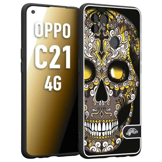 CUSTOMIZZA - Custodia cover nera morbida in tpu compatibile per Realme C21 4G teschio messicano Mexican skull nero giallo