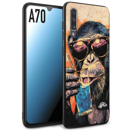 CUSTOMIZZA - Custodia cover nera morbida in tpu compatibile per Samsung A70 estate disegnata cocktails animali simpatici scimmia monkey negroni