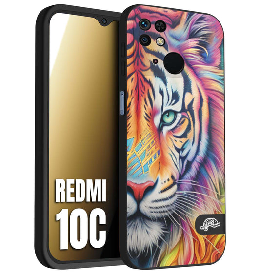 CUSTOMIZZA - Custodia cover nera morbida in tpu compatibile per Xiaomi Redmi 10C animali color tigre tiger viso colori vibranti disegnato schizzo
