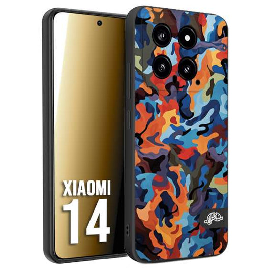 CUSTOMIZZA - Custodia cover nera morbida in tpu compatibile per Xiaomi 14 camouflage mimetico militare moderno blu arancio rosso