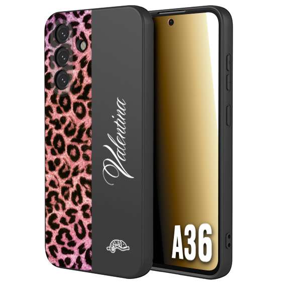 CUSTOMIZZA - Custodia cover nera morbida in tpu compatibile per Samsung A36 leopardato rosa fucsia personalizzata nome iniziali