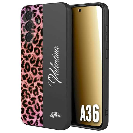 CUSTOMIZZA - Custodia cover nera morbida in tpu compatibile per Samsung A36 leopardato rosa fucsia personalizzata nome iniziali