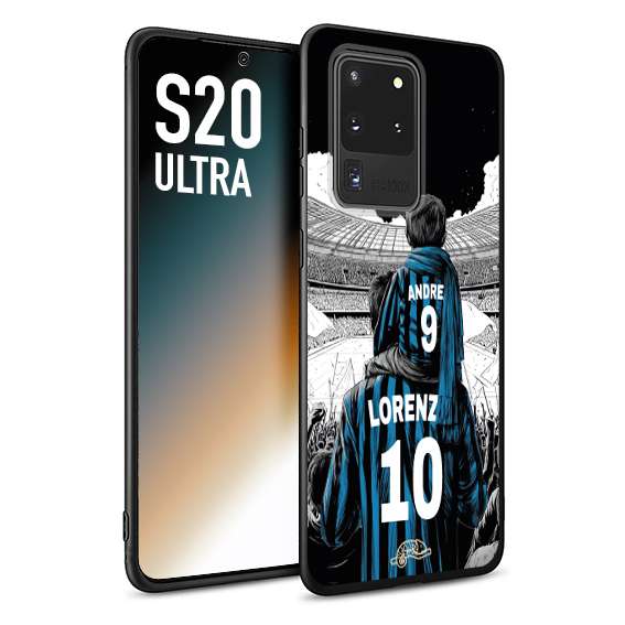 CUSTOMIZZA - Custodia cover nera morbida in tpu compatibile per Samsung S20 ULTRA personalizzata calcio football padre e figlio calciatori nerazzurra