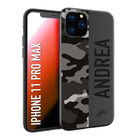 CUSTOMIZZA - Custodia cover nera morbida in tpu compatibile per iPhone 11 PRO MAX camouflage mimetico militare personalizzata nome