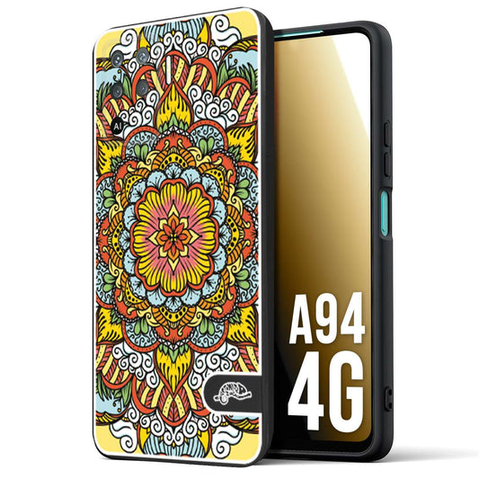 CUSTOMIZZA - Custodia cover nera morbida in tpu compatibile per Oppo A94 4G mandala colorato fiore nuvole arancione
