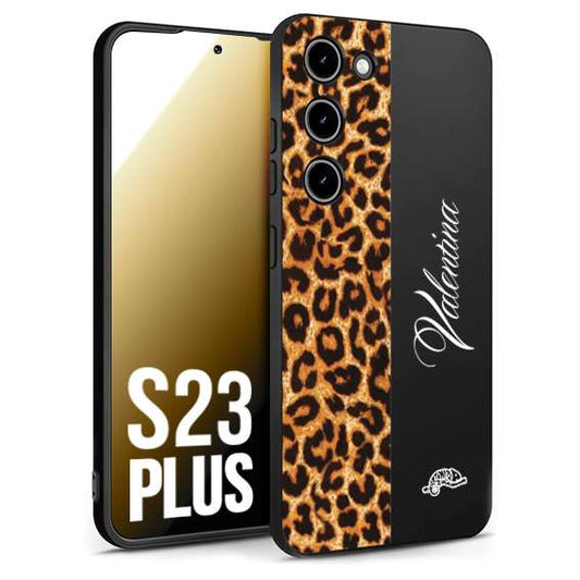 CUSTOMIZZA - Custodia cover nera morbida in tpu compatibile per Samsung S23 PLUS custom nome scritta leopardato maculato donna marrone leopard