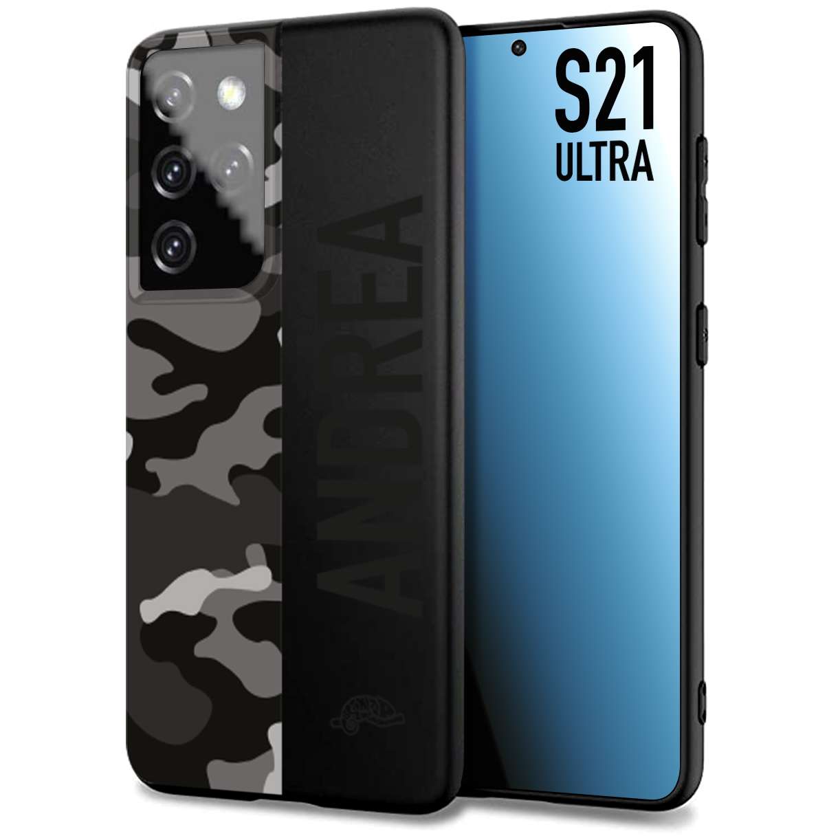 CUSTOMIZZA - Custodia cover nera morbida in tpu compatibile per Samsung S21 ULTRA camouflage mimetico militare personalizzata nome