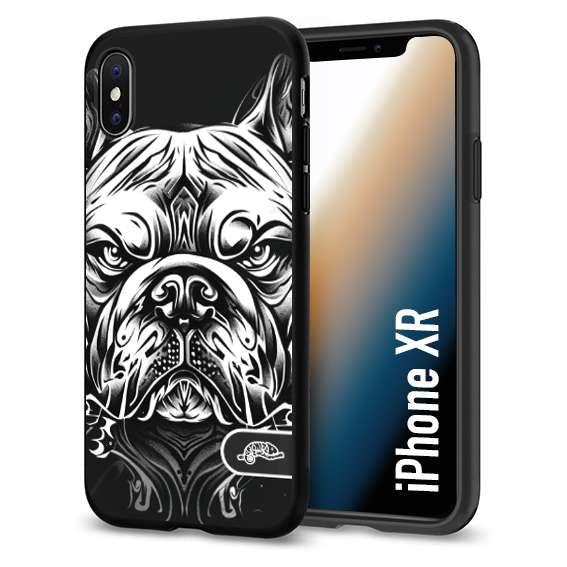 CUSTOMIZZA - Custodia cover nera morbida in tpu compatibile per iPhone Xr bulldog bianco a rilievo disegnato tattoo tatuaggio