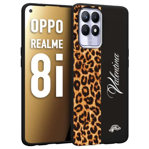 CUSTOMIZZA - Custodia cover nera morbida in tpu compatibile per Oppo Realme 8i custom nome scritta leopardato maculato donna marrone leopard