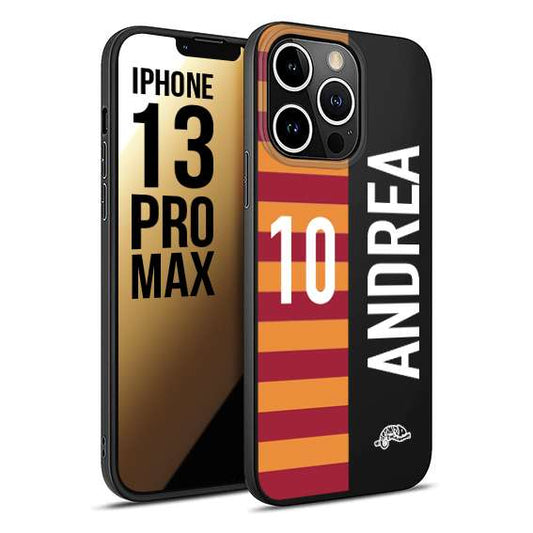 CUSTOMIZZA - Custodia cover nera morbida in tpu compatibile per iPhone 13 PRO MAX personalizzata calcio football nome e numero calciatori giallo rossi