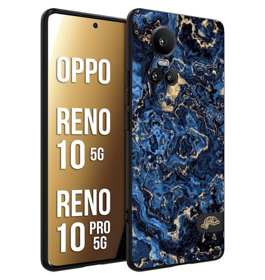 CUSTOMIZZA - Custodia cover nera morbida in tpu compatibile per Oppo Reno 10 5G - 10 PRO 5G effetto marmo marble blu venature dorato psichedelico