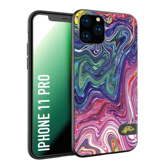 CUSTOMIZZA - Custodia cover nera morbida in tpu compatibile per iPhone 11 PRO colorata fantasia vortice marmo arcobaleno rosa blu fucsia
