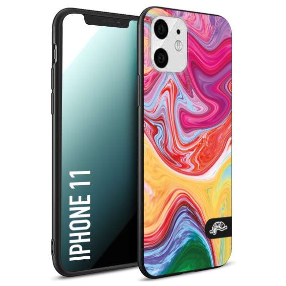 CUSTOMIZZA - Custodia cover nera morbida in tpu compatibile per iPhone 11 colorata fantasia vortice marmo onde verde fucsia gialla