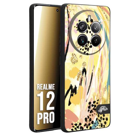 CUSTOMIZZA - Custodia cover nera morbida in tpu compatibile per Realme 12 PRO astratti donna flower fantasia estate gialla rosa leopardata