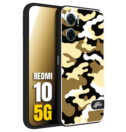 CUSTOMIZZA - Custodia cover nera morbida in tpu compatibile per Xiaomi Redmi 10 5G camouflage mimetico militare giallo desert brown