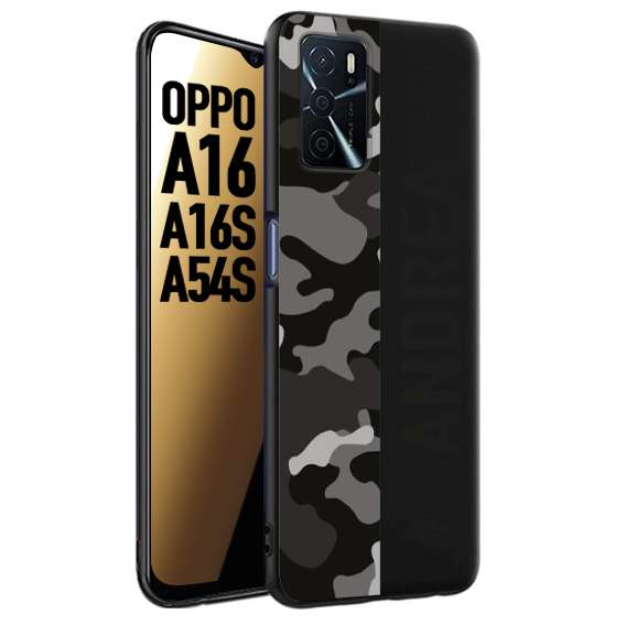 CUSTOMIZZA - Custodia cover nera morbida in tpu compatibile per Oppo A16 - A16S - A54S camouflage mimetico militare personalizzata nome