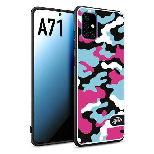 CUSTOMIZZA - Custodia cover nera morbida in tpu compatibile per Samsung A71 camouflage mimetico militare fucsia celeste