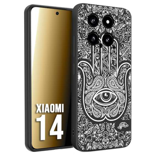 CUSTOMIZZA - Custodia cover nera morbida in tpu compatibile per Xiaomi 14 mano di fatima effetto rilievo mandala donna