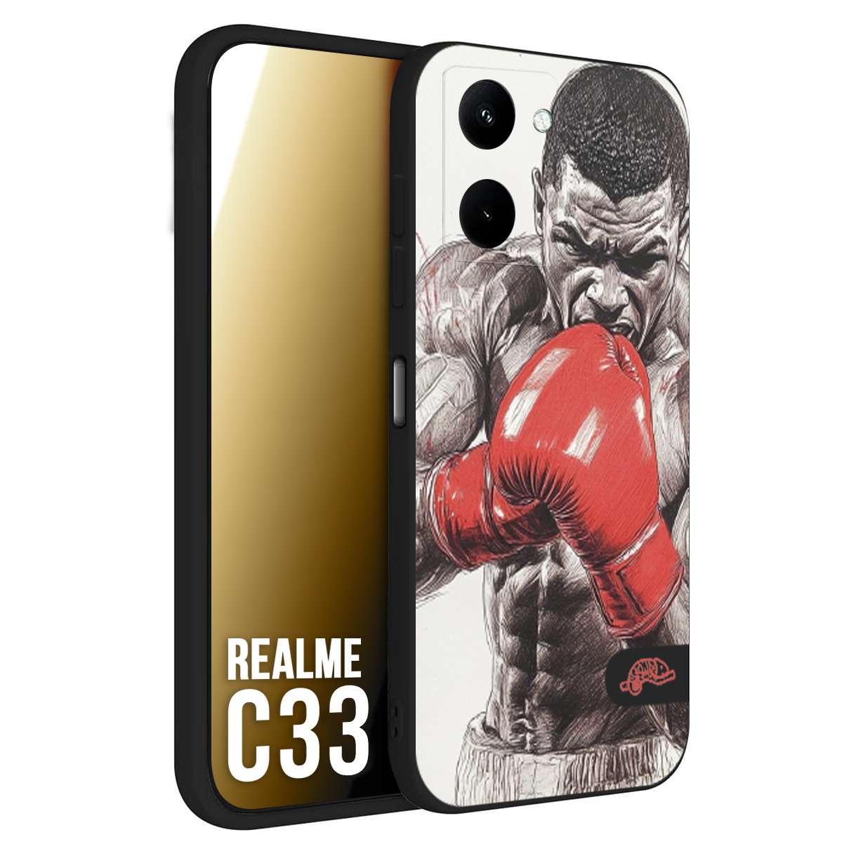 CUSTOMIZZA - Custodia cover nera morbida in tpu compatibile per Realme C33 pugilato pugili disegno tattoo guantoni box pesi massimi gancio