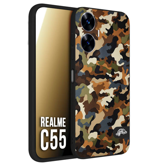 CUSTOMIZZA - Custodia cover nera morbida in tpu compatibile per Realme C55 camouflage mimetico militare moderno blu marrone beige