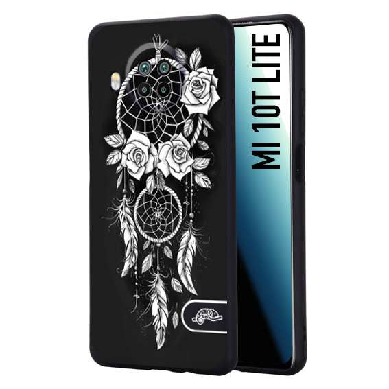 CUSTOMIZZA - Custodia cover nera morbida in tpu compatibile per Xiaomi Mi 10T LITE acchiappasogni dreamcatcher black and white bianco a rilievo disegnato tattoo tatuaggio