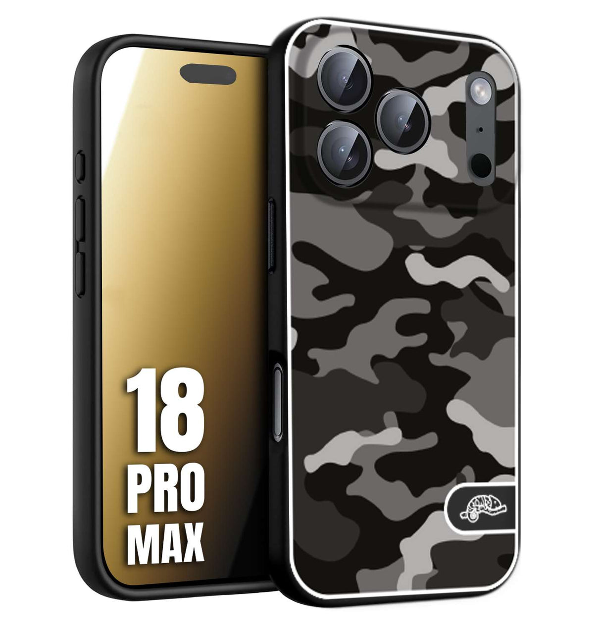 CUSTOMIZZA - Custodia cover nera morbida in tpu compatibile per iPhone 18 PRO MAX camouflage mimetico militare nero black grigio