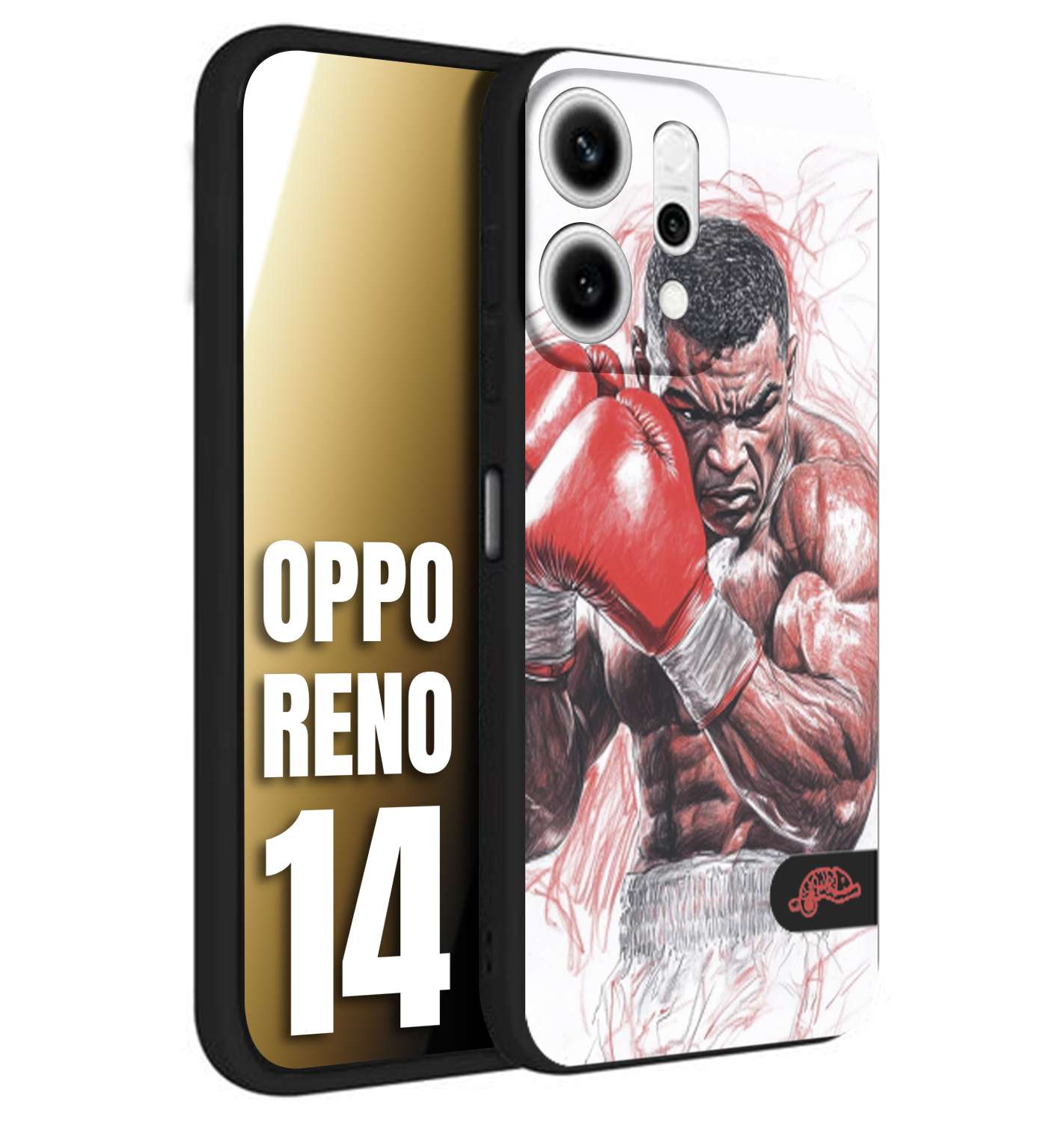 CUSTOMIZZA - Custodia cover nera morbida in tpu compatibile per Oppo Reno 14 pugilato pugili disegno tattoo guantoni boxer pesi massimi iron mike