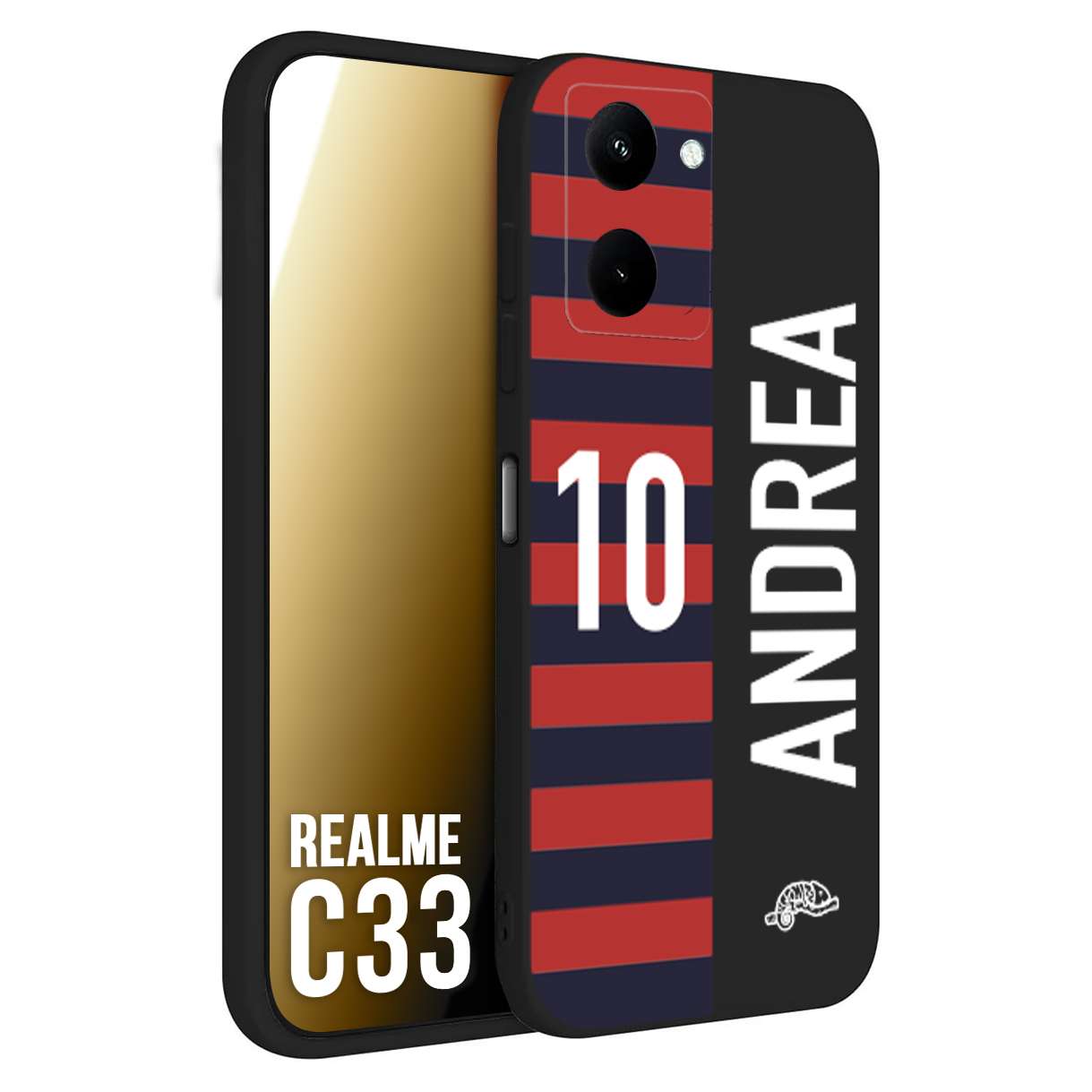 CUSTOMIZZA - Custodia cover nera morbida in tpu compatibile per Realme C33 personalizzata calcio football nome e numero calciatori rossoblu