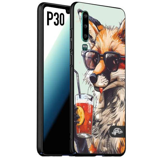 CUSTOMIZZA - Custodia cover nera morbida in tpu compatibile per Huawei P30 estate disegnata cocktails animali simpatici fox volpe negroni