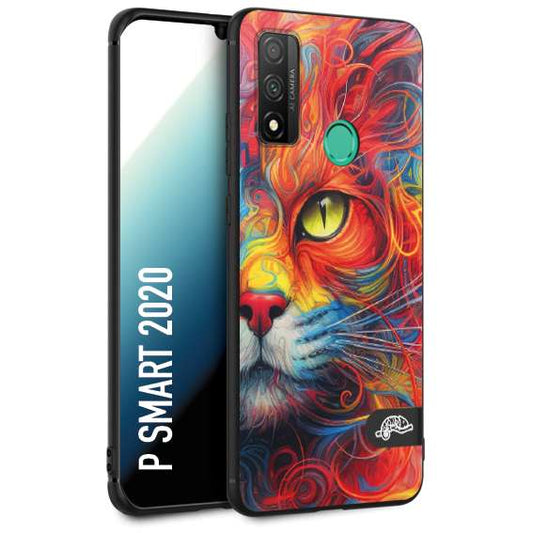 CUSTOMIZZA - Custodia cover nera morbida in tpu compatibile per Huawei P Smart 2020 animali color cat gatto viso colori vibranti disegnato schizzo