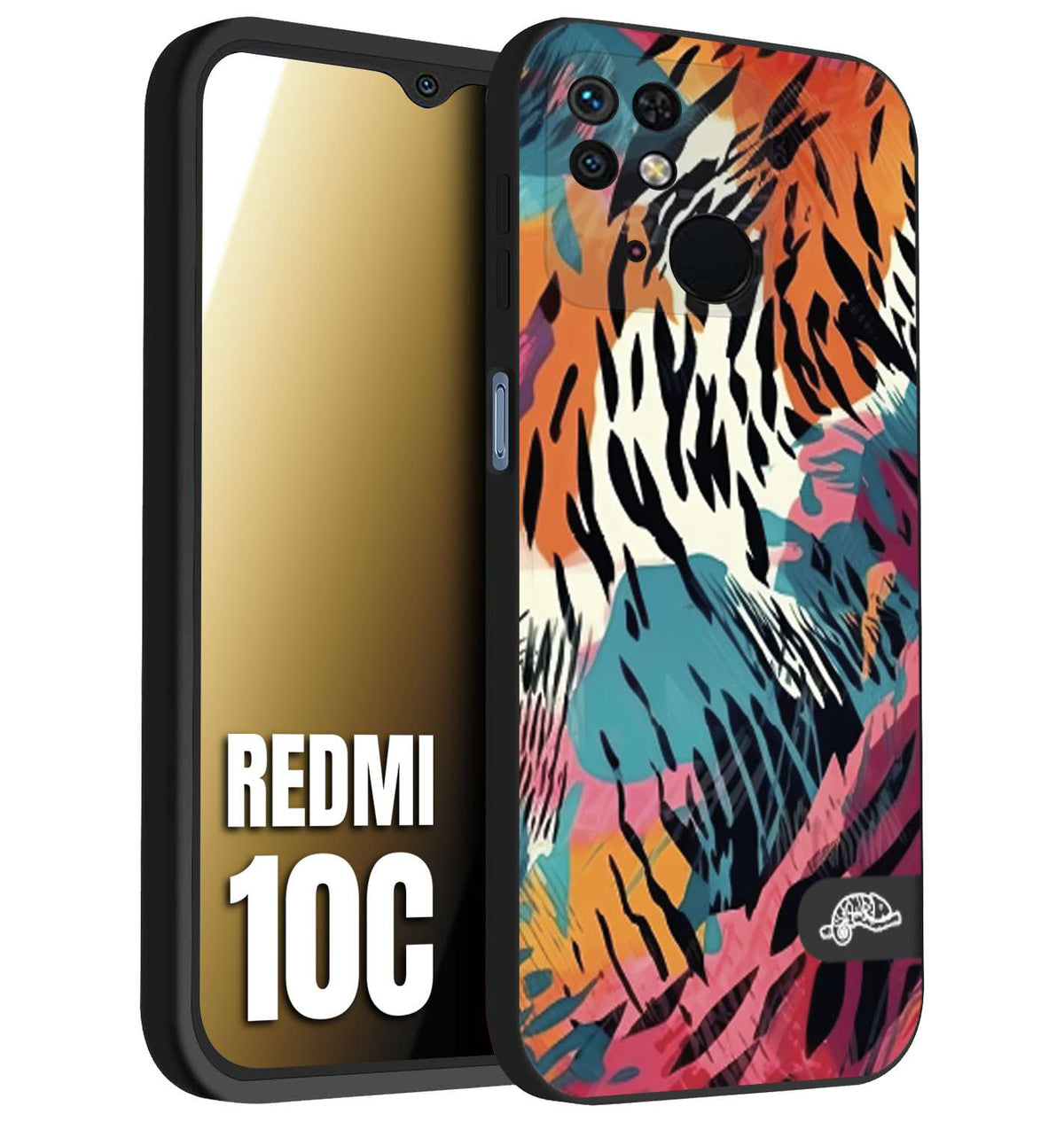 CUSTOMIZZA - Custodia cover nera morbida in tpu compatibile per Xiaomi Redmi 10C leopardato maculato tigrato tiger colorata summer color