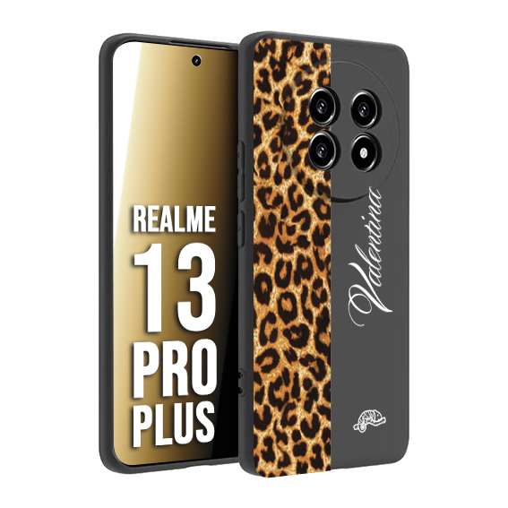 CUSTOMIZZA - Custodia cover nera morbida in tpu compatibile per Realme 13 PRO PLUS custom nome scritta leopardato maculato donna marrone leopard