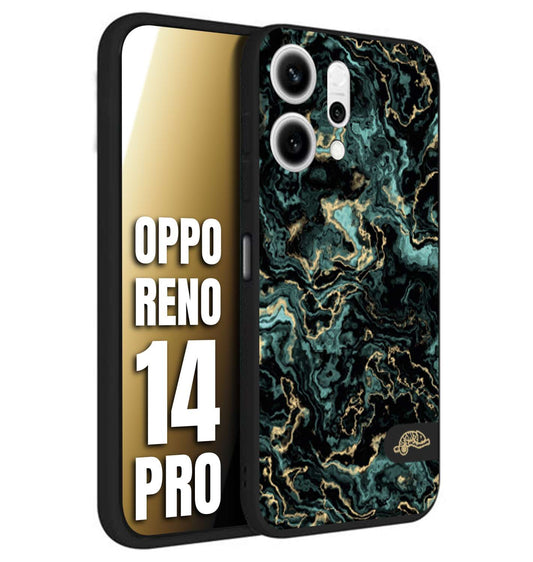 CUSTOMIZZA - Custodia cover nera morbida in tpu compatibile per Oppo Reno 14 PRO effetto marmo marble verde green venature dorato pietra